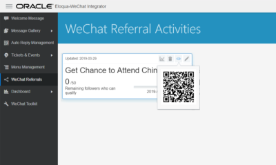 An image of the WeChat Referral Activities page displaying the newly created activity