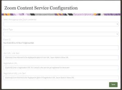 An image of the Zoom Content Service Configuration step