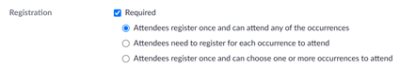 Image of the selected option for "Attendees register once and can attend any of the occurrences" 