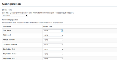 An image of the Twitter Social Sign On Configuration screen.