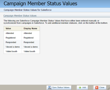 An image of the Campaign Member Status Values window.