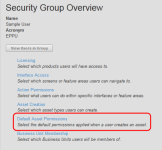 An image of the Default Asset Permissions option, which can be found in the Security Group Overview.
