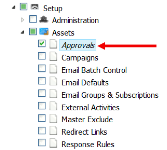 An image of the Assets drop-down menu expanded. A red arrow is pointing to Approvals.