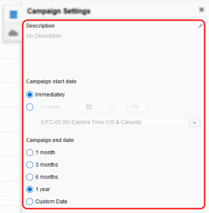An image of the Campaign Settings tab with the description and date fields highlighted