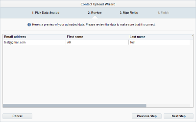 An image of the second step of the contact upload wizard