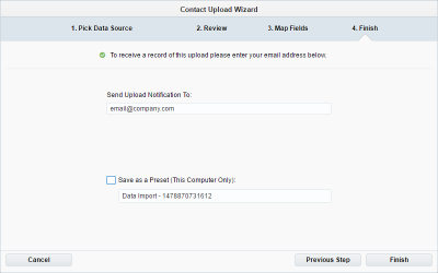 An image of the final step of the contact upload wizard