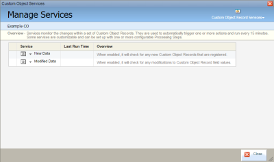 An image of the Manage Services window.