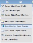 An image demonstrating how to navigate to Upload Custom Object Records.