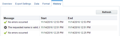 An image of the Data Export and Import Setup window with the History tab selected.