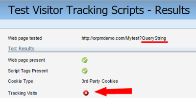 An image demonstrating the tracking visits failure due to a query string.