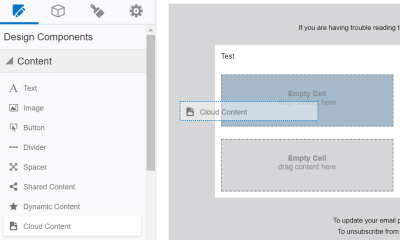 An image showing a cloud content block being added to the email canvas