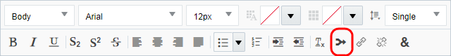 An image of the text toolbar with the field merge icon highlighted