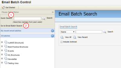 An image of the Email Batch Control search