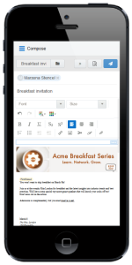 An image of an Engage email being composed on a mobile device.