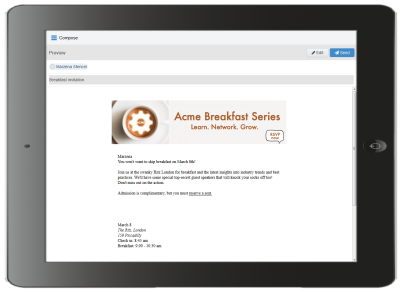 An image of an Engage email preview with the field merges showing.