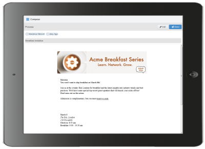 An image of an Engage email preview showing information for the first recipient.