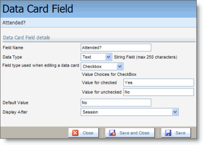 An image of the Data Card Field page.