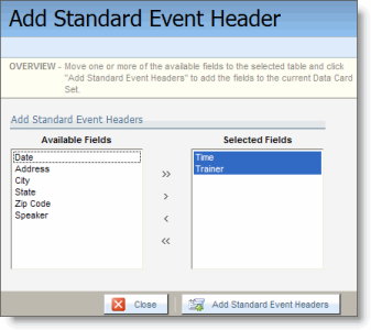 An image of the Add Standard Event Header page.