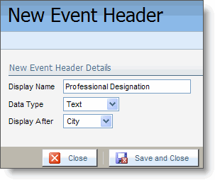 An image of the New Event Header dialog box.