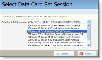 An image of the Data Card Set Sessions drop-down list.