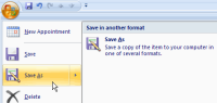 An image of the File menu in Microsoft Outlook with Save As highlighted.