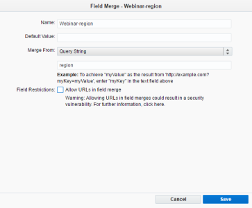 An image of the Field Merge editor displaying the Query String settings.