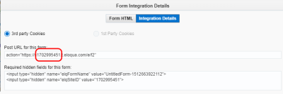 An image of the 10 digit site ID in the Form Integration Details window