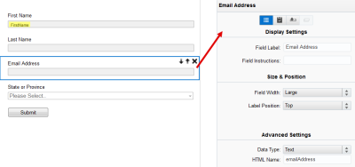 An image of the Email Address configuration menu.