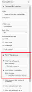 An image showing the email validation settings