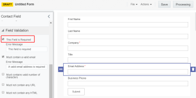 An image of the required fields in the Form Design Editor