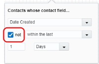 An image of the Compare Contact Fields dialog with the not option selected