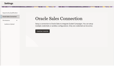 An image of the Oracle Sales Connection screen in the Guided Campaigns settings for administrators.