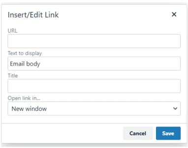 An image of the Hyperlink editor within the Sales Email Tactic