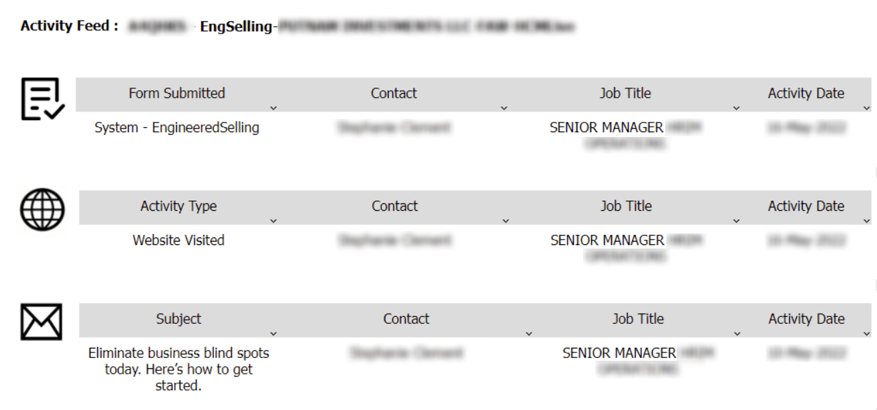 screenshot of the activity feed screen in the Oracle Sales app