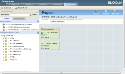 An image of the Program window displaying the copy of the SYSTEM CRM Opt Out Progam.