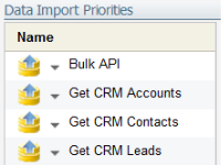 An image of the Data Import Priorities table displaying the Bulk API, Get CRM Accounts, Get CRM Contacts, and Get CRM Leads data priorities.