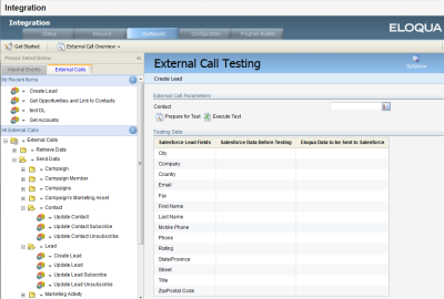 An image of the External Call Testing window.