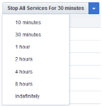 An image of the Stop All Services For 30 Minutes drop-down list.