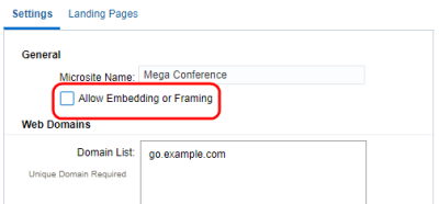 An image showing the setting that prevent landing page embedding