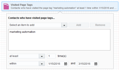 An image of the Visited Page Tags configuration window.