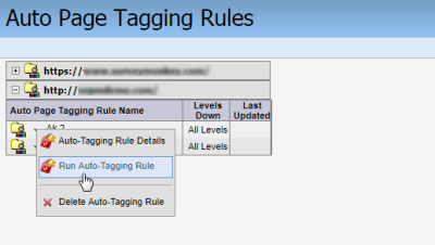 An image highlighting the menu option to run auto tagging rules