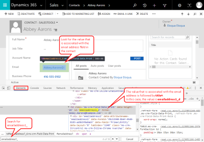 An image of a contact being examined by Chrome developer tools