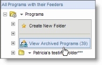 An image of a drop-down menu with View Archived Programs highlighted.