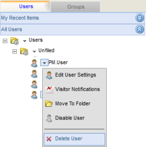 An image of a user's shortcut menu with Delete User highlighted.