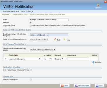 An image of the Visitor Notification window.