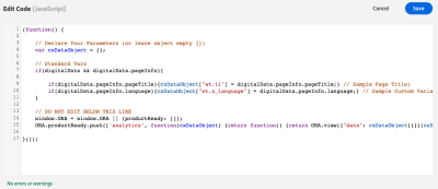 An image of sample custom code within adobe launch
