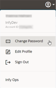 Image of the Change Password option from the Infinity menu after signing in