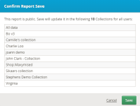 Image of the Confirm Report Save message, which shows the report's collections