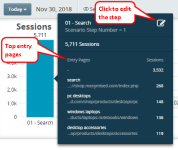 Image of a funnel with the sessions details displayed after clicking a blue bar graph