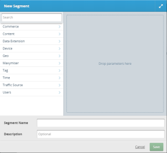 Image of the New Segment dialog showing the parameter categories